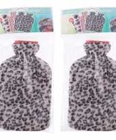 Rubberen 2x kruiken met luipaard print hoes grijs 2 liter