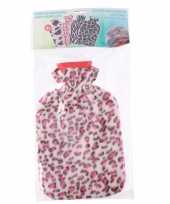 Rubberen kruik met luipaard print hoes roze 2 liter