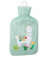 Rubberen warmkruik met lama alpaca print mintgroen 2 liter