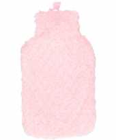 Rubberen winter kruik met roze pluche hoes 2 liter